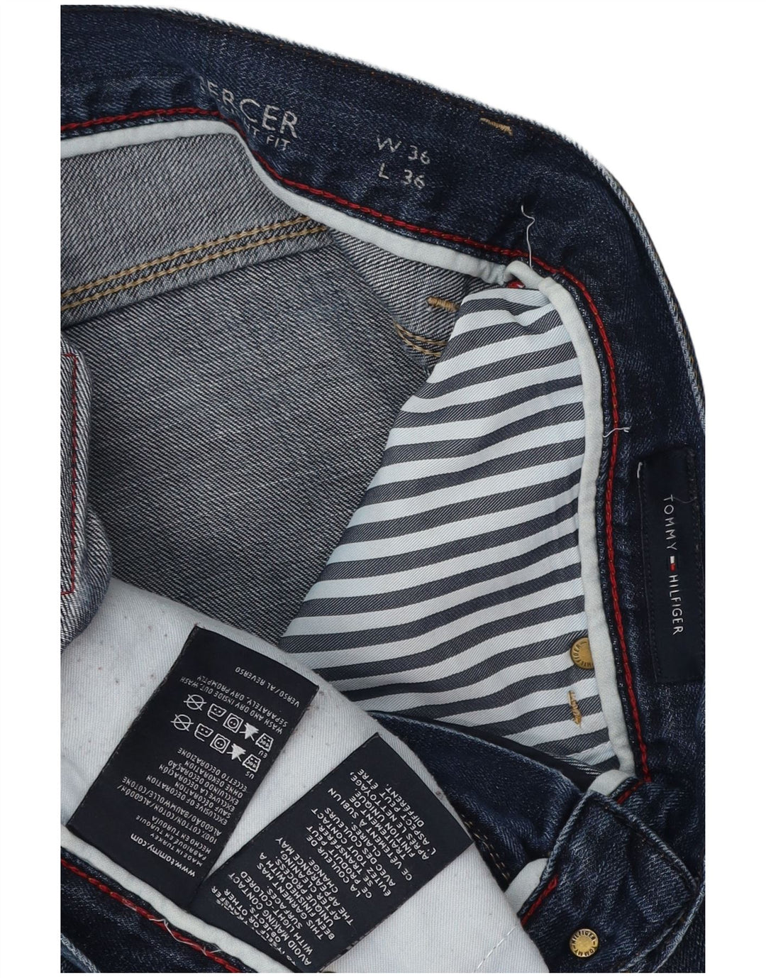 TOMMY HILFIGER Męskie proste dżinsy Mercer W36 L36 Niebieskie bawełniane