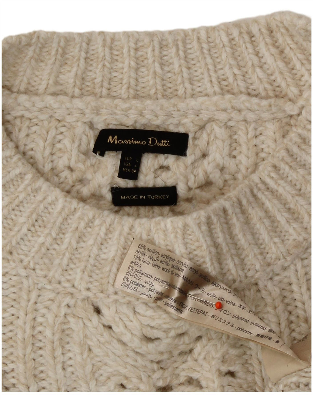 Sweter damski Massimo Dutti z okrągłym dekoltem UK 16, duży w kolorze złamanej bieli