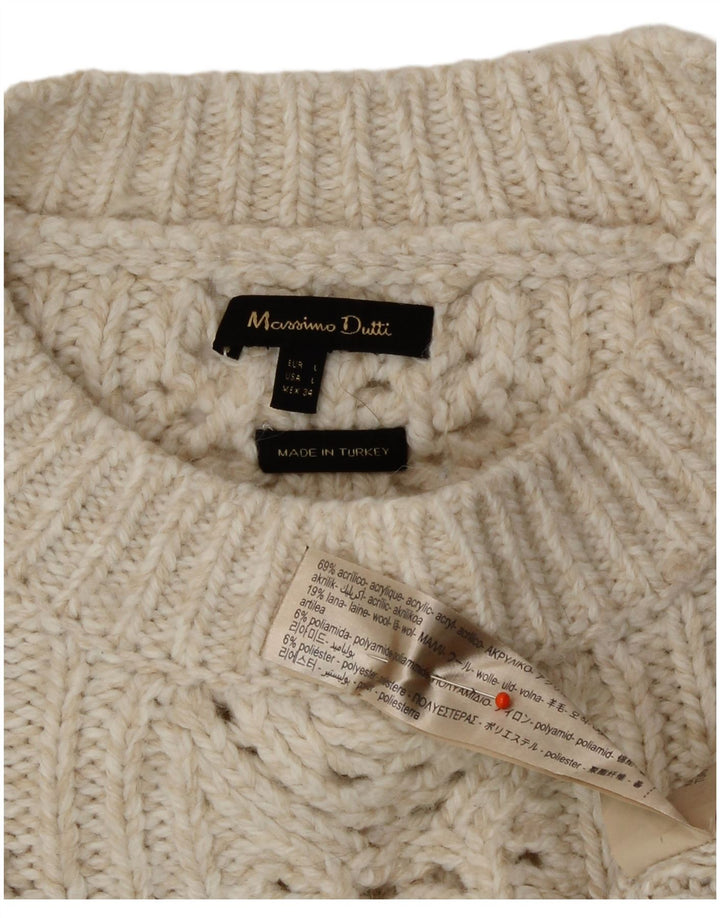 Sweter damski Massimo Dutti z okrągłym dekoltem UK 16, duży w kolorze złamanej bieli