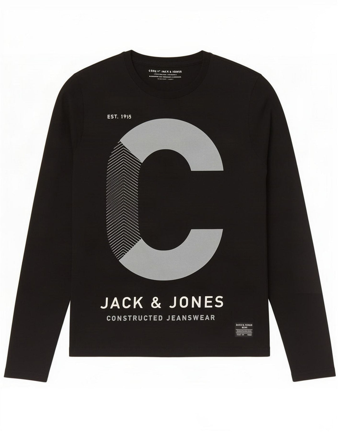 Męski graficzny top Jack & Jones z długim rękawem, średni czarny, bawełniany