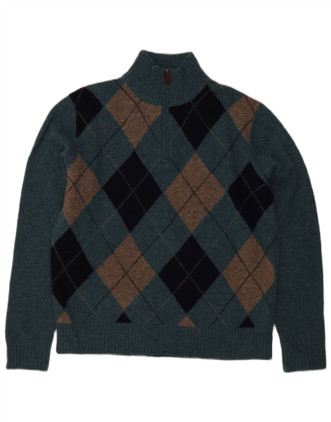J. Crew Męski sweter z zamkiem błyskawicznym, średnioniebieski Argyle/Diamentowa wełna owcza
