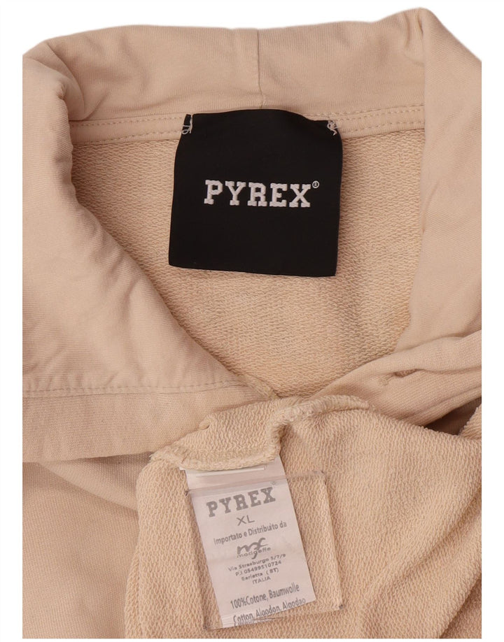 Męski sweter z kapturem i grafiką Pyrex XL, beżowy, bawełniany