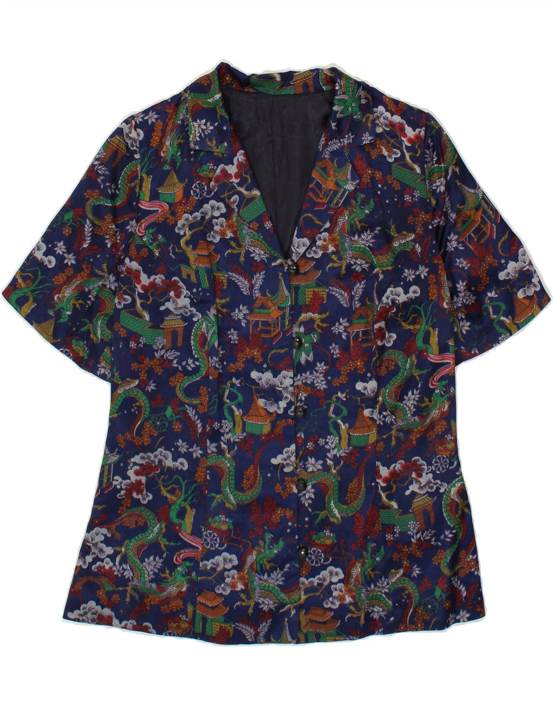 VINTAGE Womens Short Sleeve Blazer Jacket UK 12 Medium Navy Blue Floral Vintage Vintage and Second-Hand Vintage from Messina Hembry 