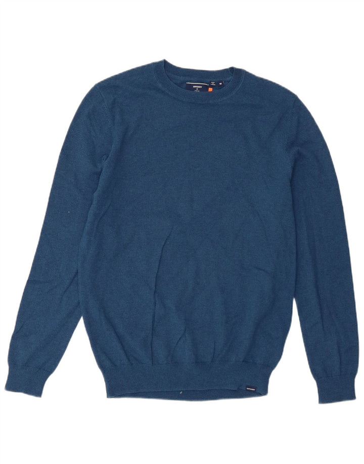 Męski sweter z okrągłym dekoltem Superdry, średnioniebieski, bawełniany