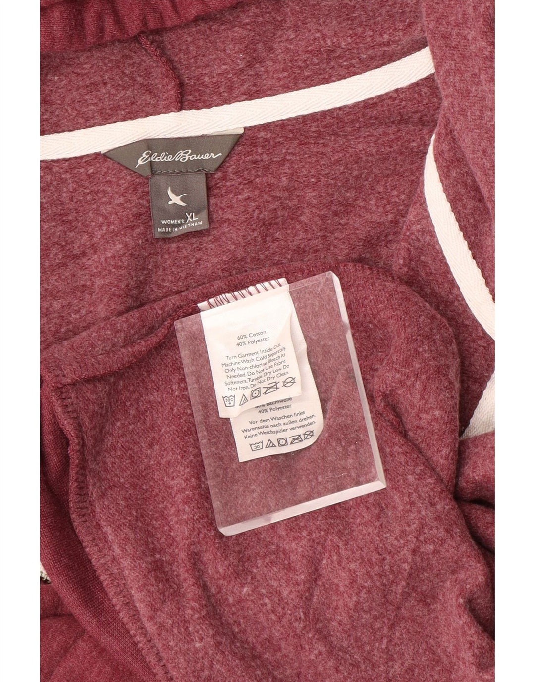 Damski sweter z kapturem i zamkiem EDDIE BAUER UK 18 XL, bordowa bawełna