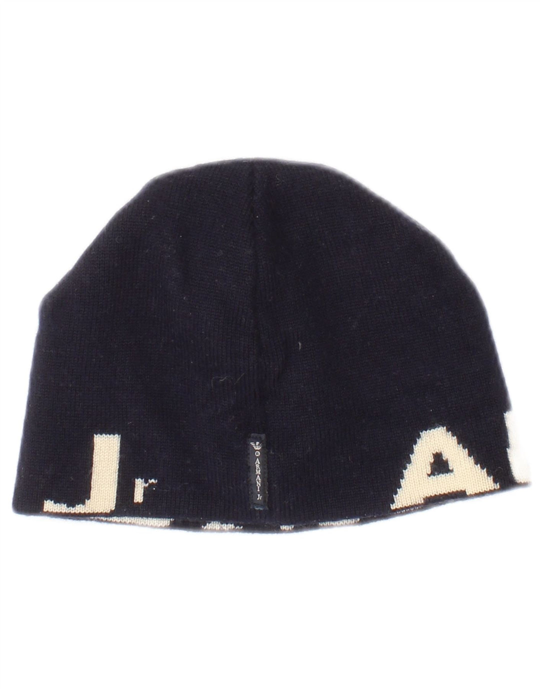 Czapka chłopięca Armani Junior z grafiką, wykonana z dzianiny, jeden rozmiar, granatowa, z blokami kolorów
