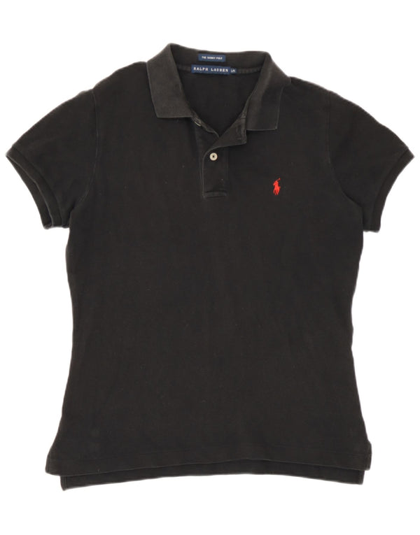 Damska koszulka polo Skinny Ralph Lauren UK 14, duża, czarna bawełna