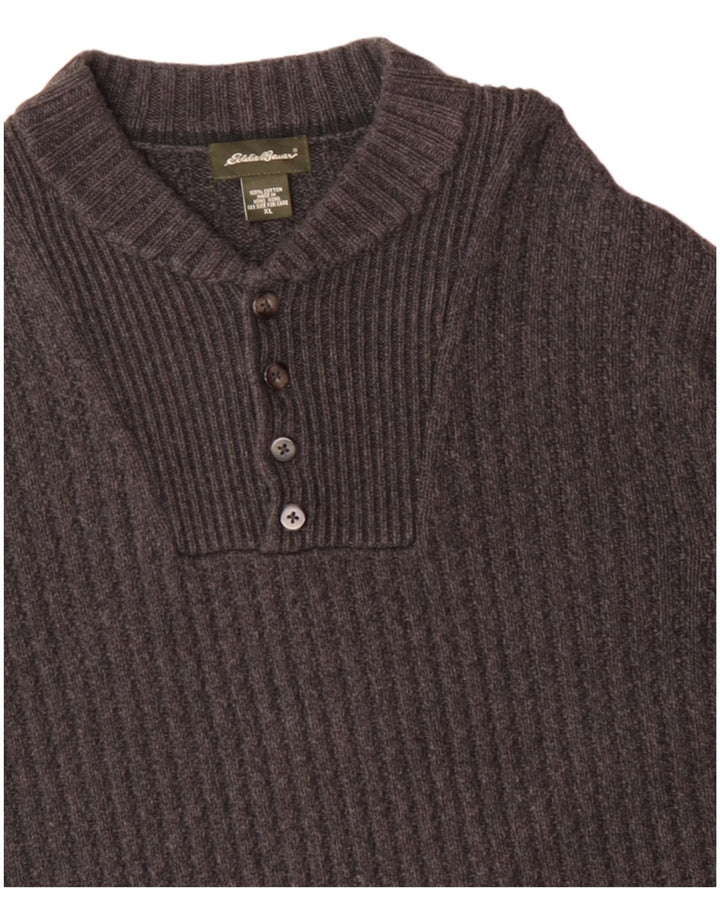 EDDIE BAUER Męski sweter z okrągłym dekoltem XL, szary, bawełniany