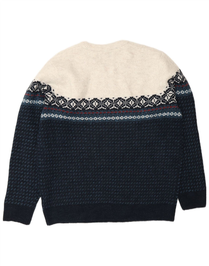 Marks & Spencer Męski sweter z okrągłym dekoltem, duży, turkusowy Fair Isle