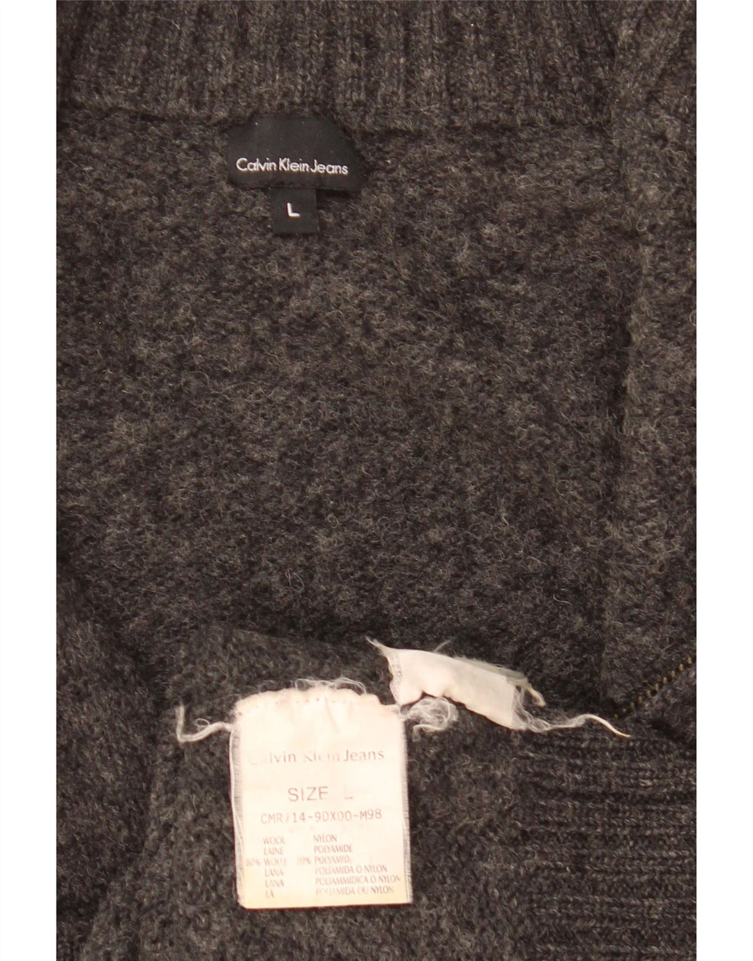 Damski sweter rozpinany Calvin Klein UK 16, duży, szary, wełniany