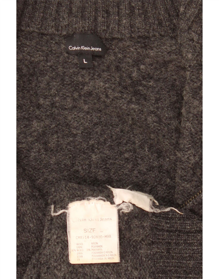 Damski sweter rozpinany Calvin Klein UK 16, duży, szary, wełniany
