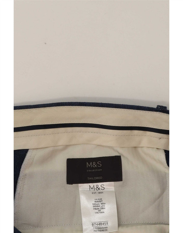 Marks & Spencer Męskie spodnie garniturowe o dopasowanym kroju W40 L29 Niebieskie klasyczne