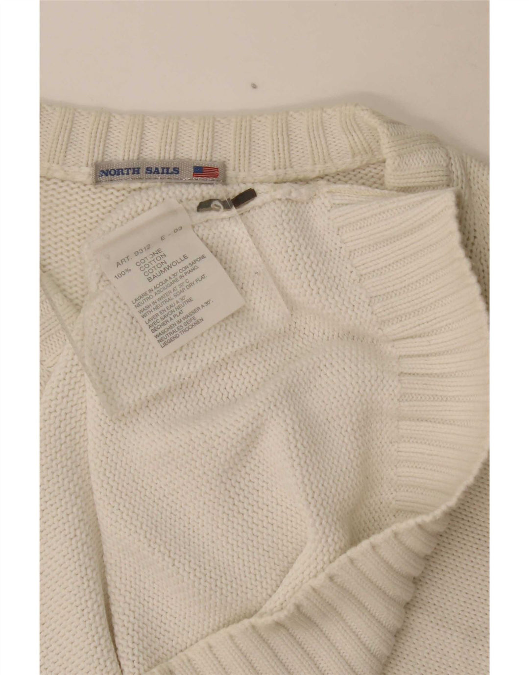 Męski sweter North Sails z dekoltem w kształcie litery V, średniej wielkości, biały, bawełniany