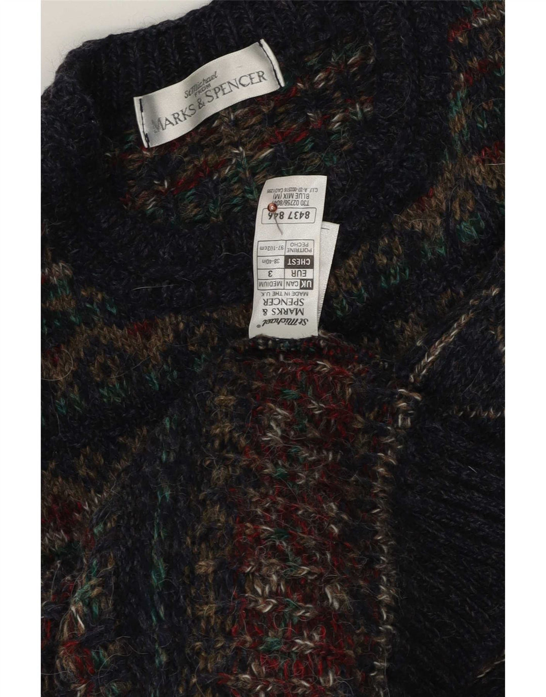 Marks & Spencer Męski sweter z okrągłym dekoltem, średni granatowy Fair Isle