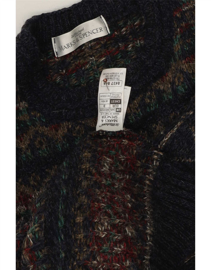 Marks & Spencer Męski sweter z okrągłym dekoltem, średni granatowy Fair Isle