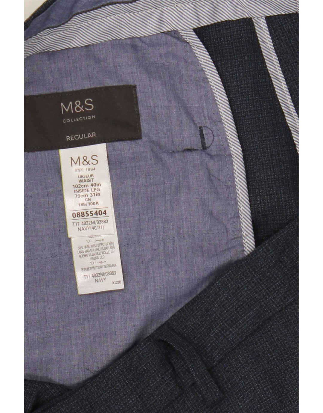 Marks & Spencer Męskie proste spodnie garniturowe W40 L31 granatowe