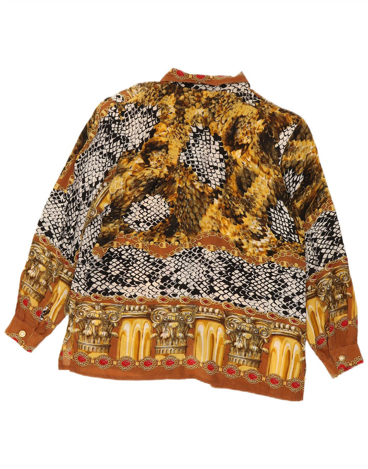 Damska bluzka koszulowa Linda's z abstrakcyjnym wzorem UK 18 XL, brązowy jedwab