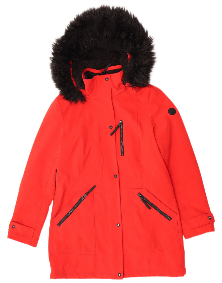 Damska kurtka parka z kapturem Calvin Klein UK 10, mała, czerwona, poliester
