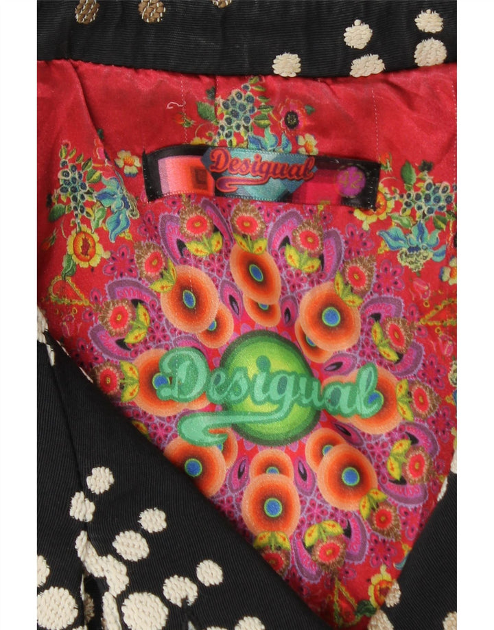 Desigual damski płaszcz EU 42, duży, czarny, w kwiaty, akryl