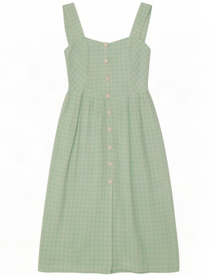 Vintage damska sukienka letnia UK 12 Medium Green Gingham