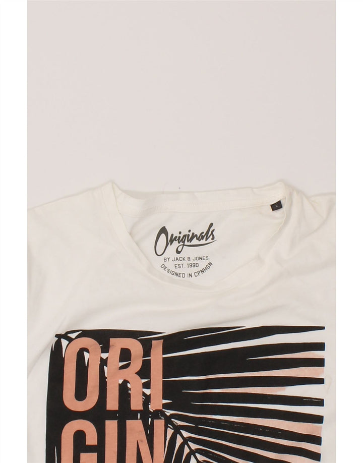 JACK & JONES Mens Graphic T-Shirt Top Large White Vintage Jack & Jones and Second-Hand Jack & Jones from Messina Hembry 