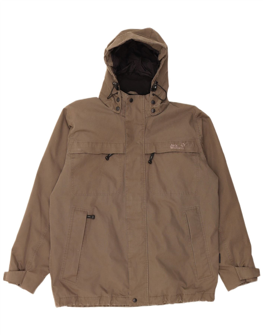 Męska kurtka wiatrówka z kapturem Jack Wolfskin UK 40, duży, brązowy poliester