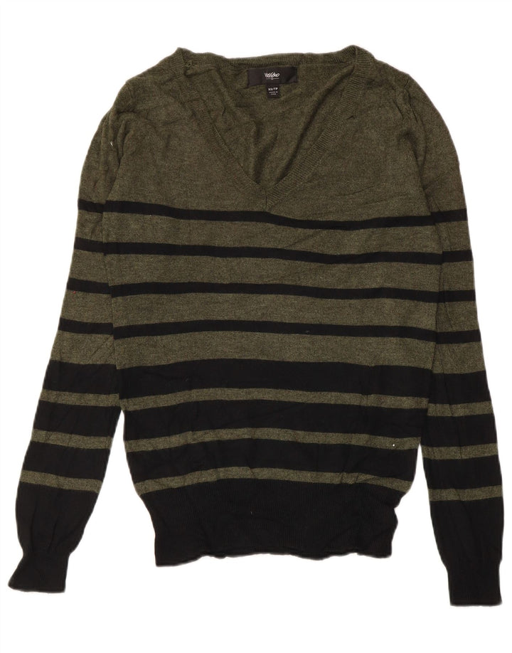 Damski sweter MOSSIMO z dekoltem w kształcie litery V, UK 6 XS, nylon w paski khaki