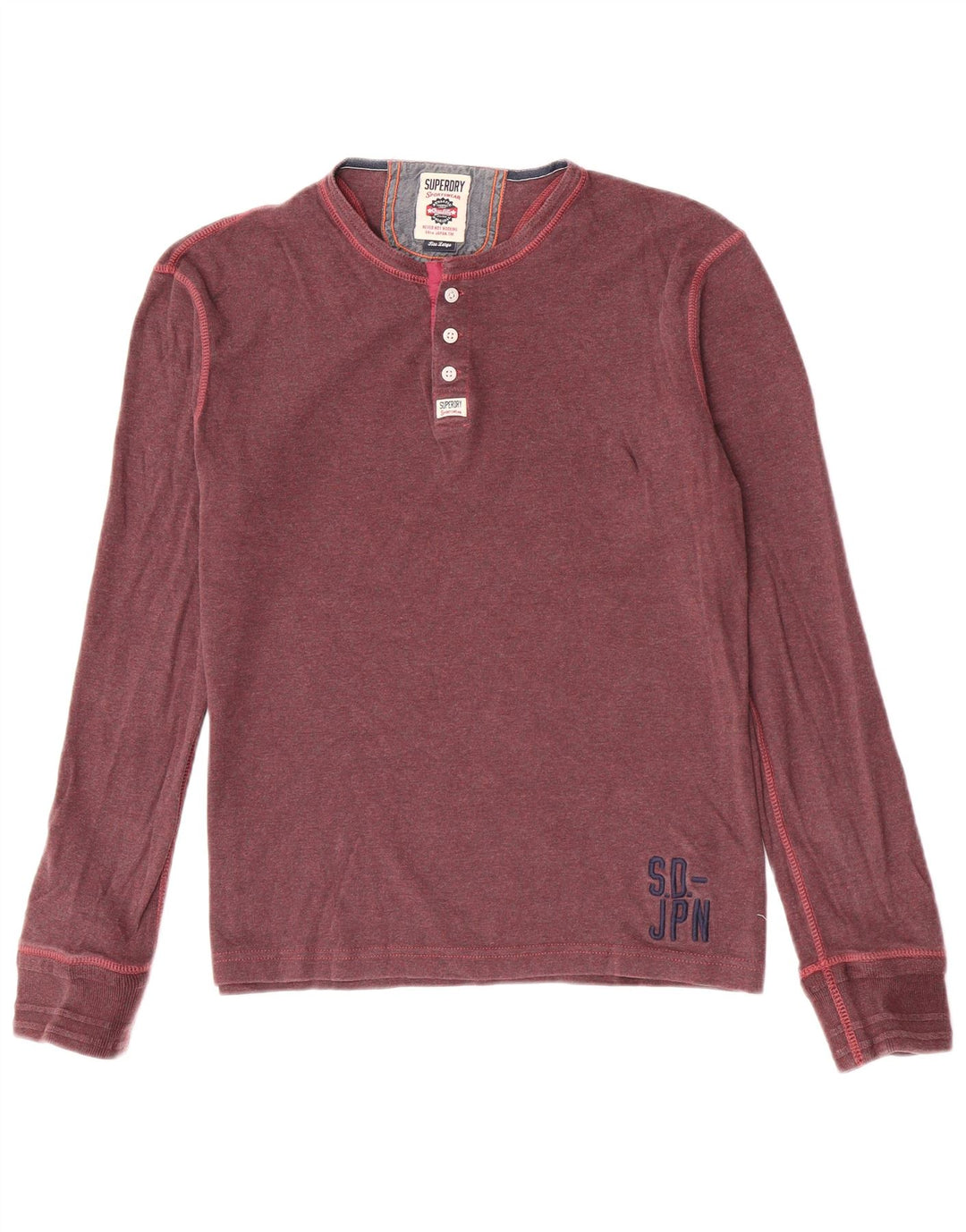 Męski top Superdry o dopasowanym kroju z długim rękawem, duży, bordowy, bawełniany