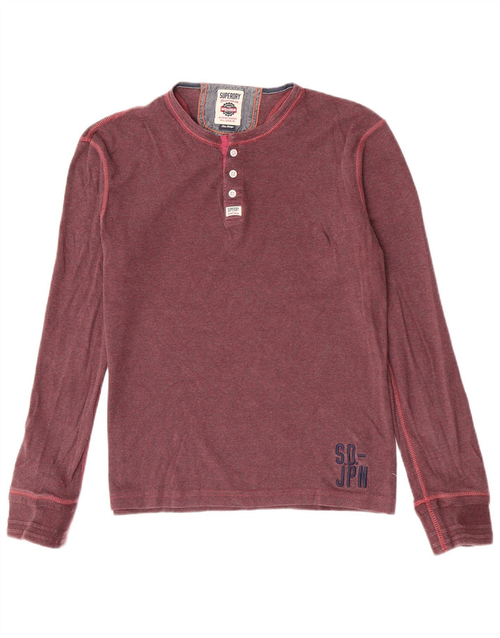 Męski top Superdry o dopasowanym kroju z długim rękawem, duży, bordowy, bawełniany