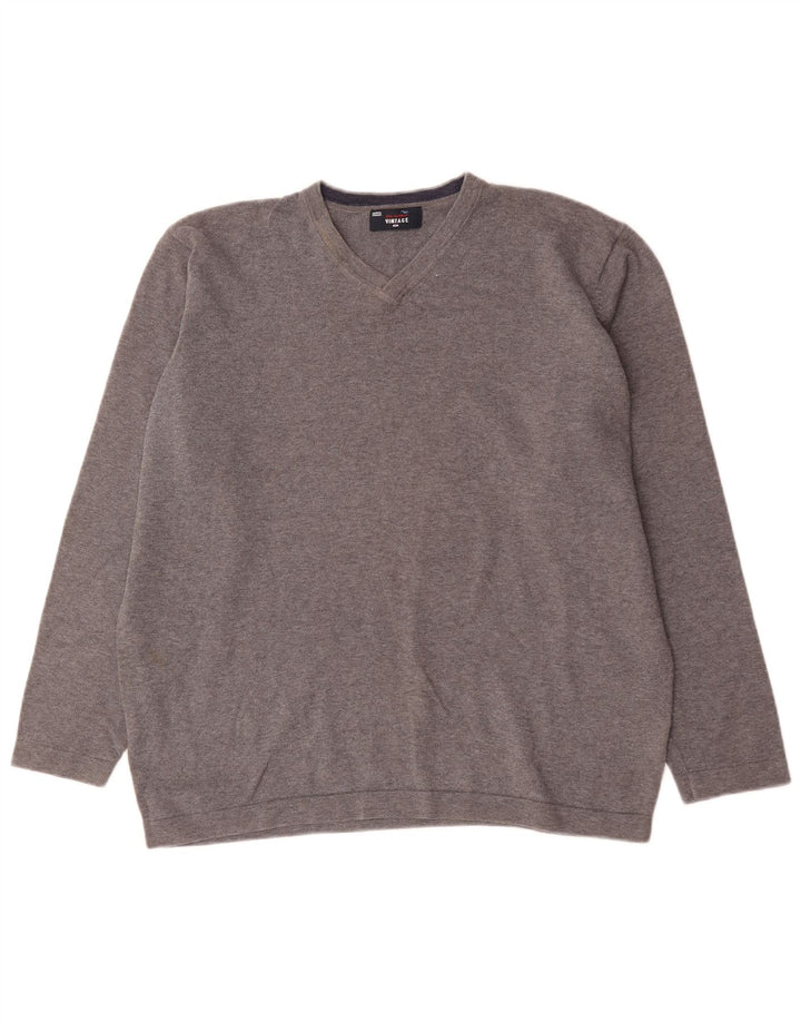 Marks & Spencer Męski sweter z dekoltem w kształcie litery V, XL, szary, bawełniany