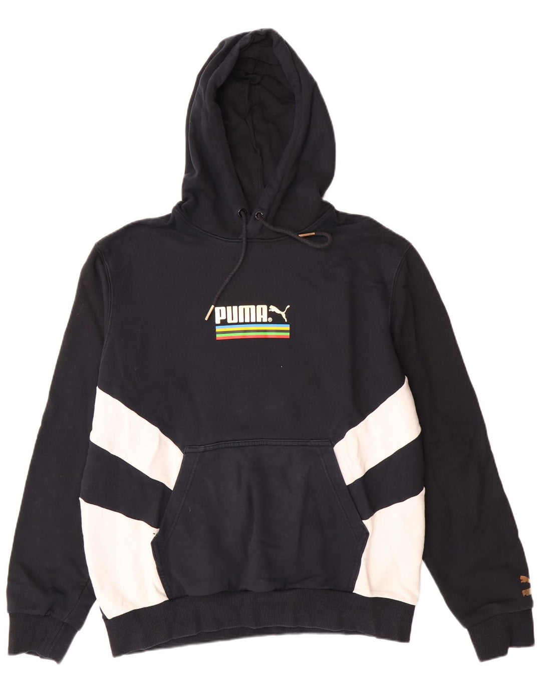 Męski sweter z kapturem i grafiką PUMA, duży, czarny, bawełniany z blokami kolorów