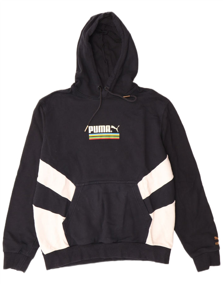 Męski sweter z kapturem i grafiką PUMA, duży, czarny, bawełniany z blokami kolorów