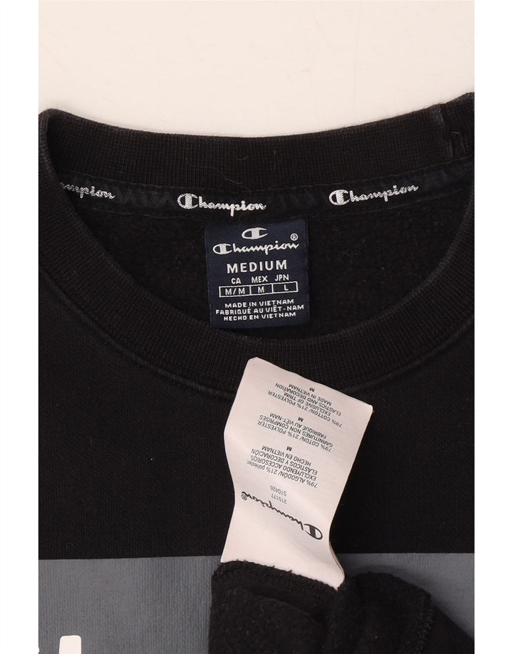 CHAMPION Mens Graphic Sweatshirt Jumper Medium Black Cotton Vintage Champion and Second-Hand Champion from Messina Hembry 