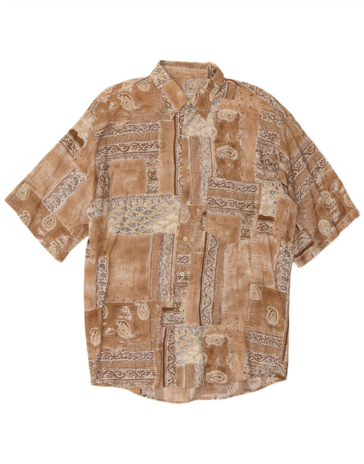 Męska koszula z krótkim rękawem VINTAGE, duża, brązowa patchworkowa
