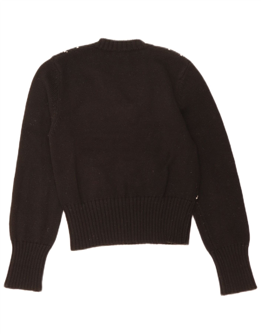 Sweter damski Benetton z dekoltem w kształcie litery V, UK 12, średni czarny Argyle/Diament