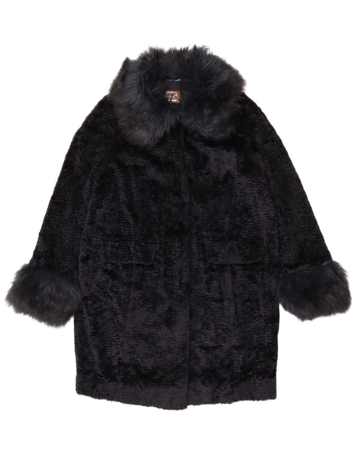 Marks & Spencer Damski płaszcz ze sztucznego futra oversize UK 14, duży, granatowy