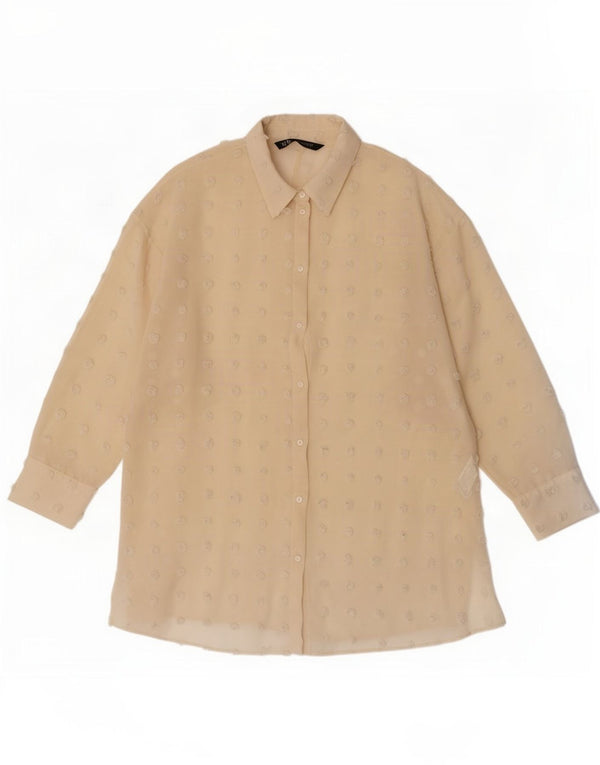 Damska bluzka koszulowa oversize z długim rękawem Zara UK 10 Small Beige Spotted