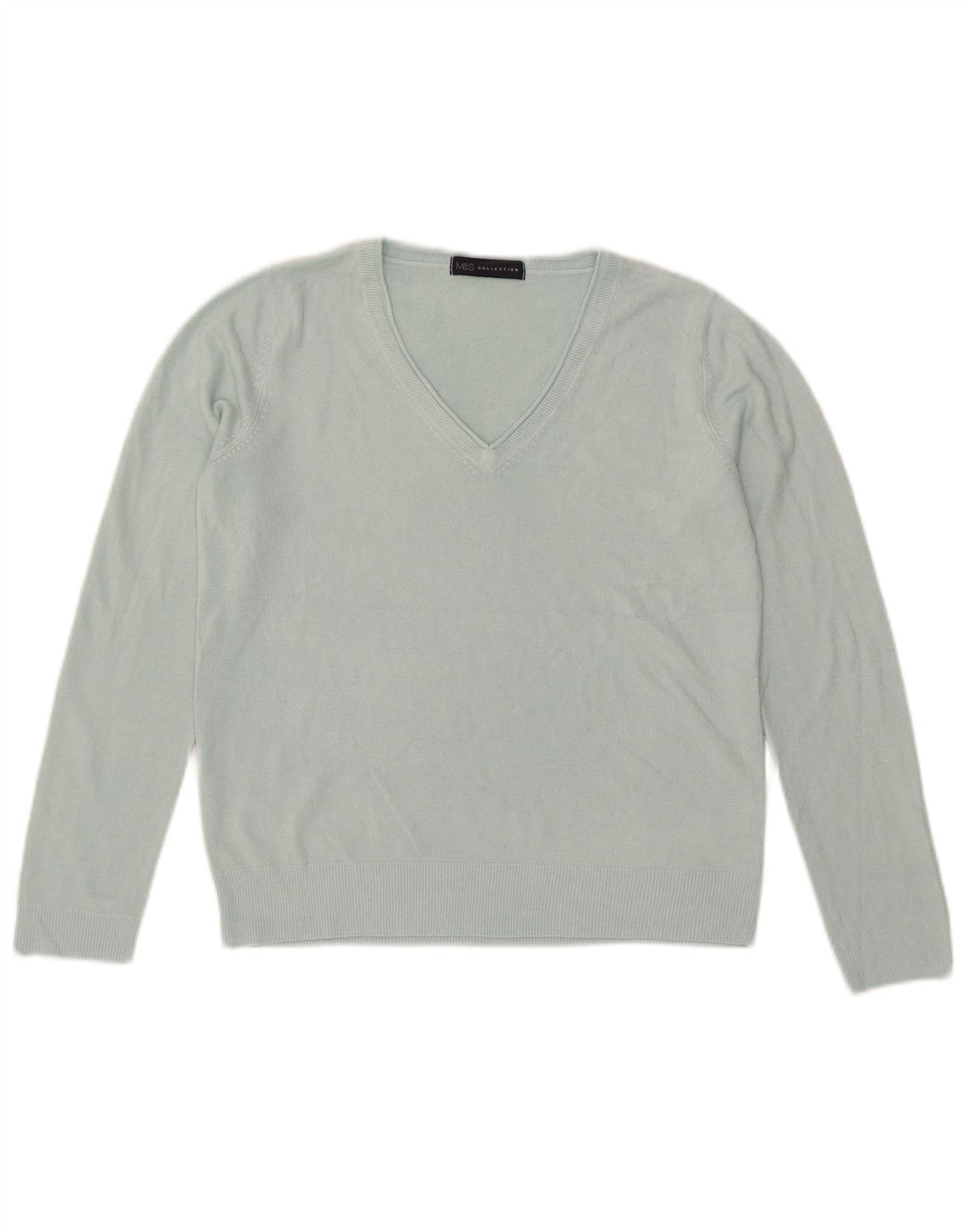 Marks & Spencer Damski sweter z dekoltem w kształcie litery V, UK 12, średni niebieski akryl