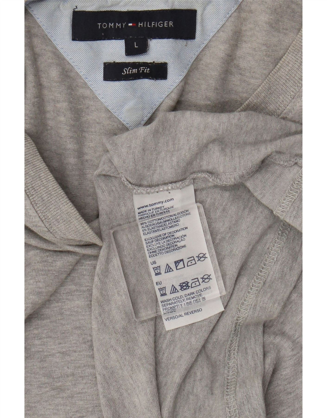 Męski top slim fit Tommy Hilfiger z długim rękawem, duży, szary, nakrapiany, bawełniany