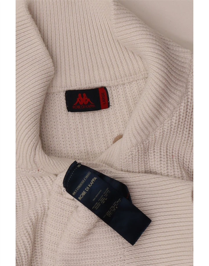 Damski sweter zapinany na guziki Kappa UK 16, duży, biały, bawełniany