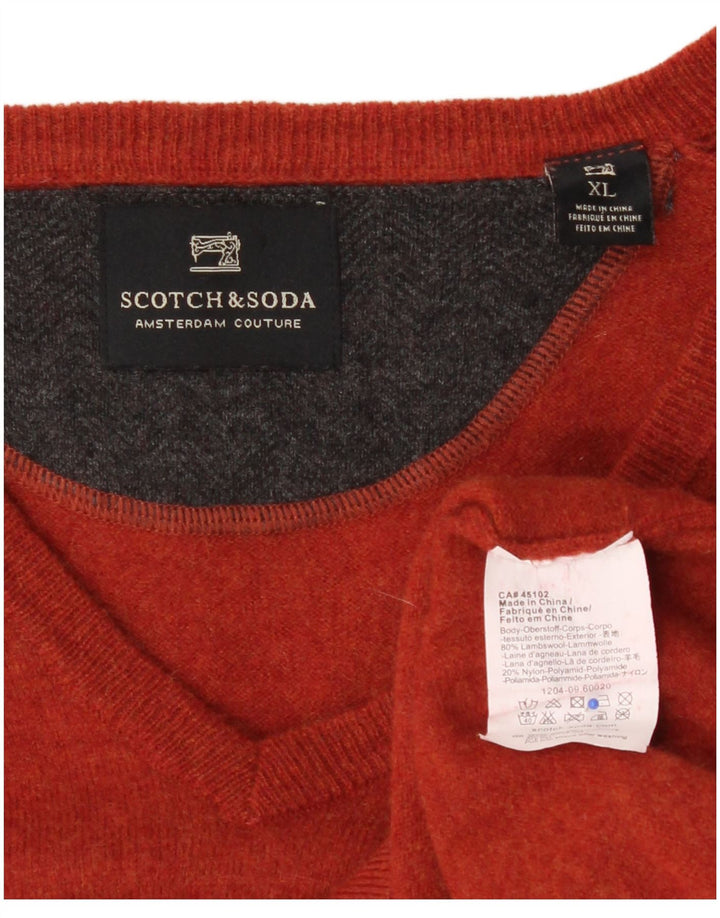 SCOTCH & SODA Mens V-Neck Jumper Sweater XL Red Lambswool