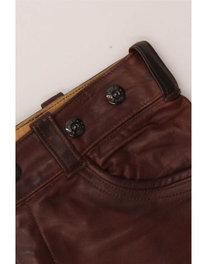 Vintage damskie proste skórzane spodnie W28 L30 brązowe