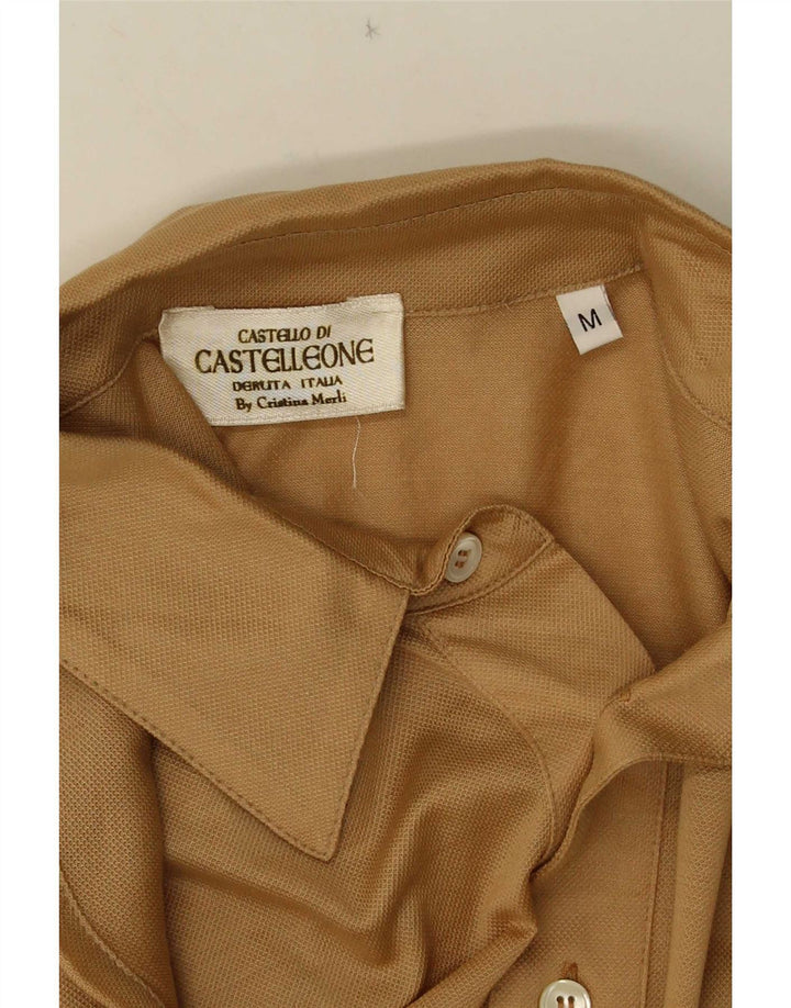Męska koszulka polo z długim rękawem w stylu vintage, średnio beżowa
