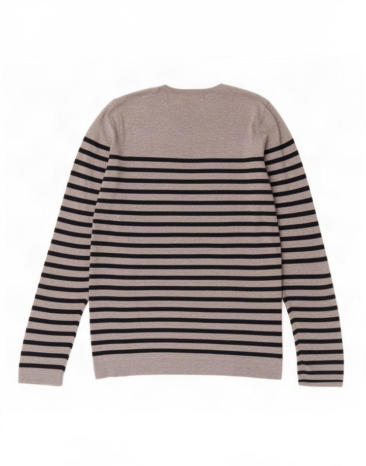Męski sweter Zara z okrągłym dekoltem i dużymi szarymi paskami