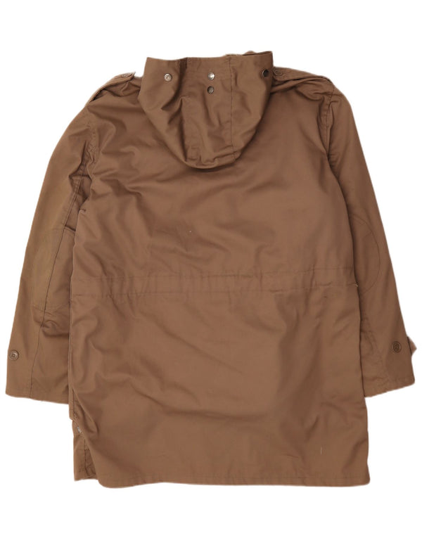 Vintage Mens Military Hooded Sherpa Parka Jacket IT 56 3XL Brown Acrylic