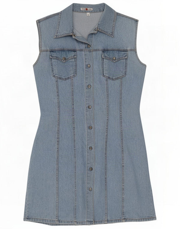 Vintage Womens Sleeveless Denim Dress UK 14 Large Blue Cotton