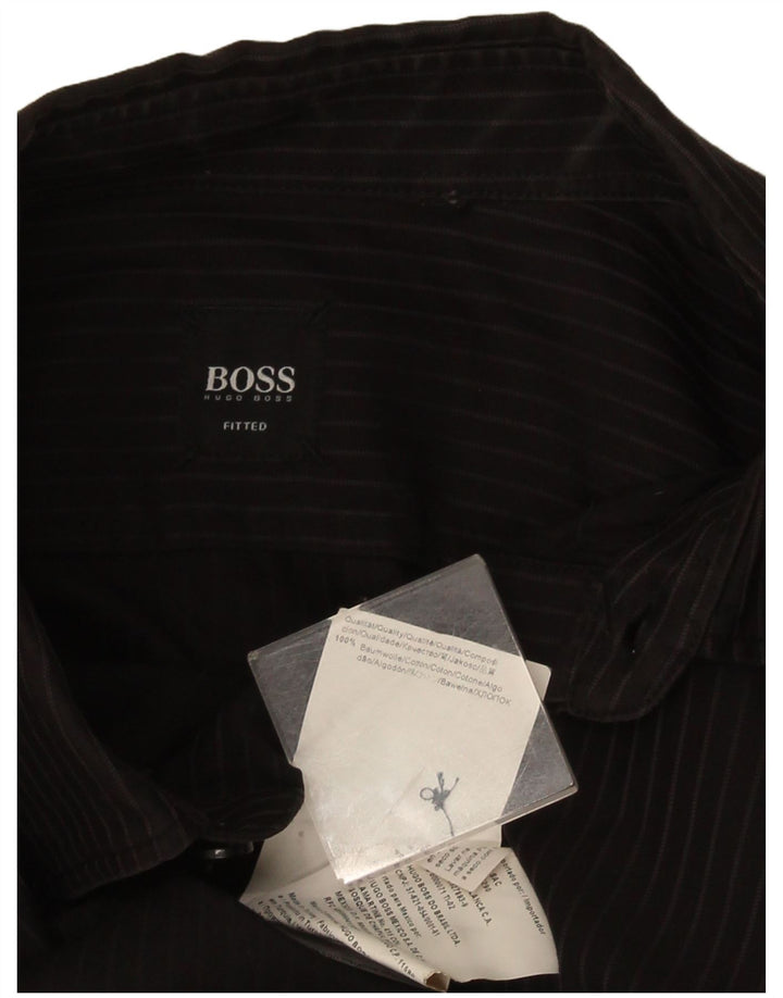 Męska dopasowana koszula Hugo Boss, duża, czarna, bawełniana w paski