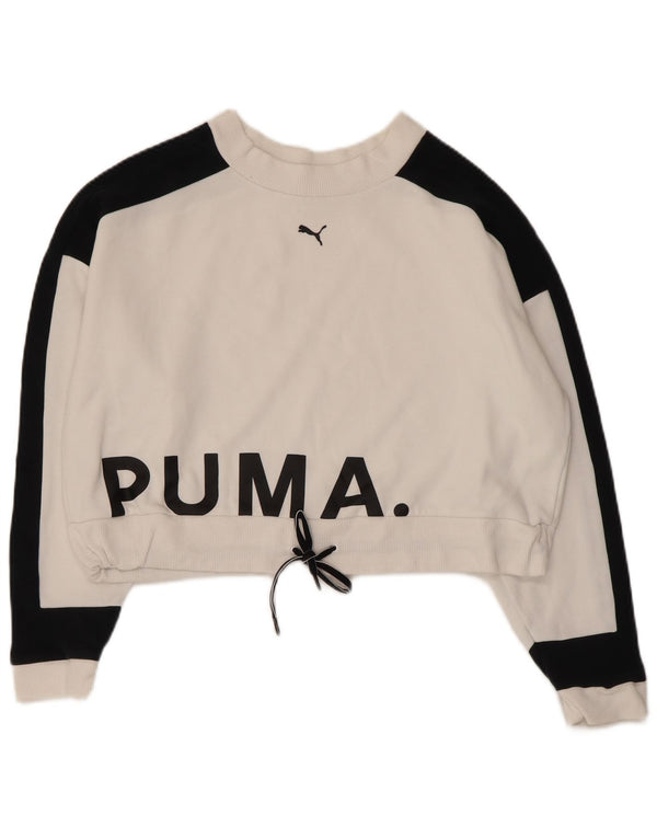 Damska bluza Puma Crop Graphic Jumper UK 14 Średni biały blok kolorów