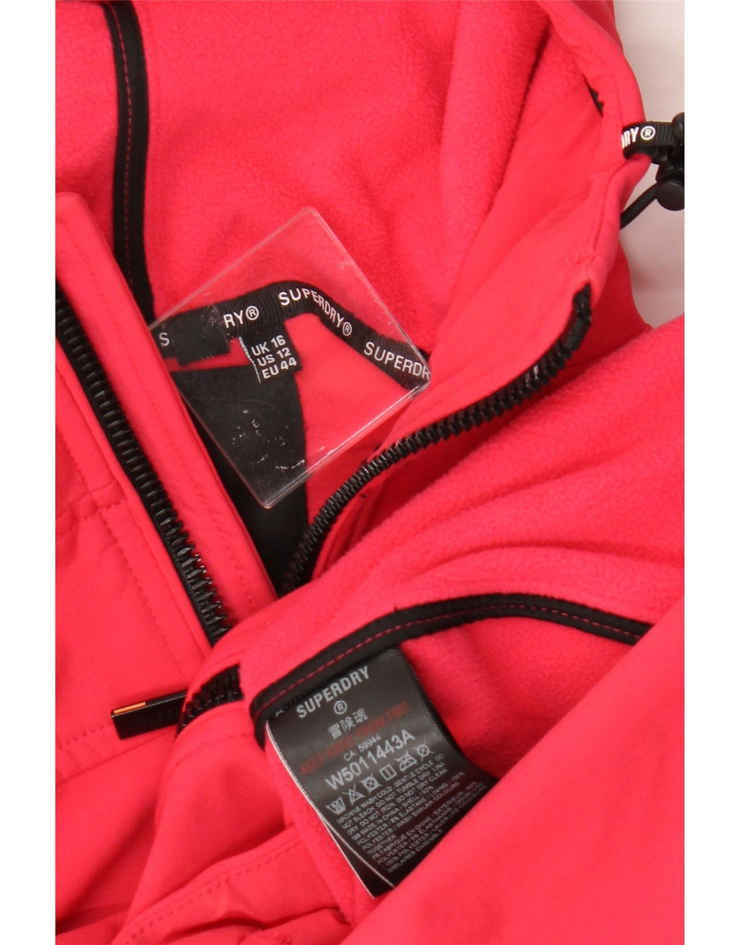 Damska kurtka wiatrówka z kapturem Superdry Crop UK 16, duży, różowy poliester