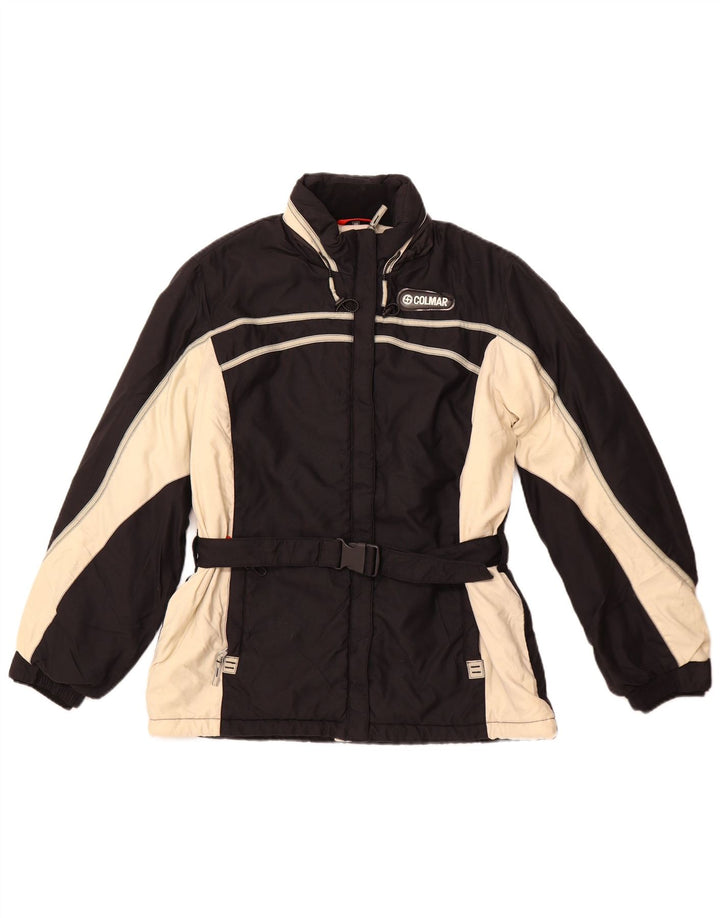Damska kurtka narciarska z kapturem COLMAR IT 46, duży czarny nylon w bloki kolorów